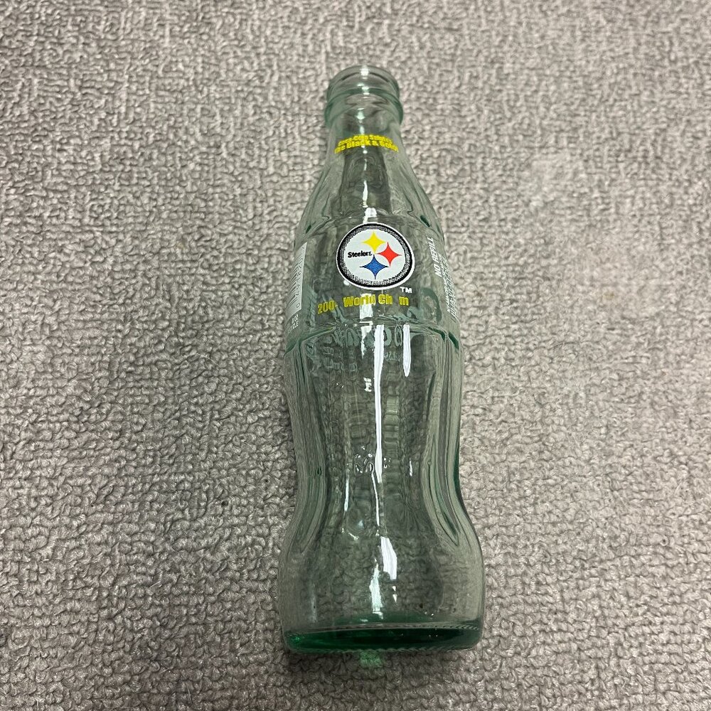 2006 PITTSBURGH STEELERS WORLD CHAMPIONS 2005 BLACK & GOLD 8OZ COCA COLA BOTTLE